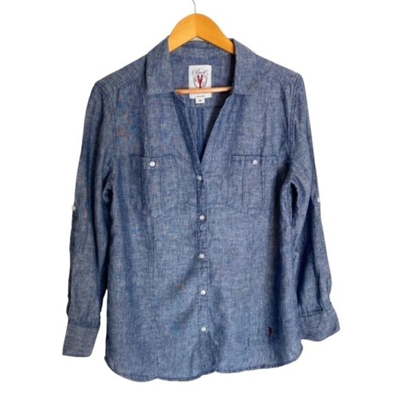 Cole Haan Blue Linen Button Down Shirt Medium - Picture 1 of 3